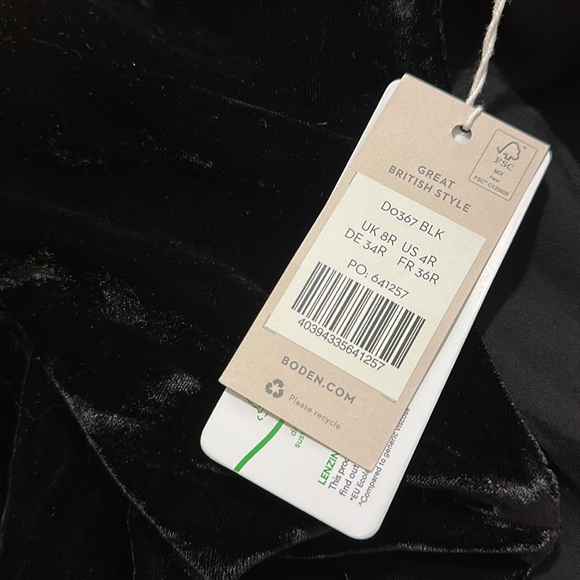 NWT Boden black Strapless Velvet Midi Dress size 4 R cocktail party - Picture 5 of 5